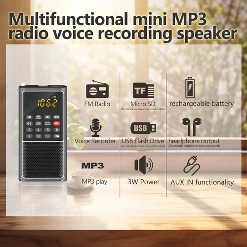 Miniatura 4 de B01 Mini Radio FM Portátil USB, Reproductor de Tarjeta TF/SD/Ranura USB Soporte Reproducción de Mp3, Walkman de Bolsillo Radio Pequeña con Llave