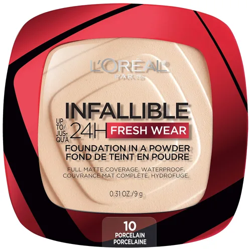 L'Oreal Paris - Maquillaje base en polvo Infallible Fresh Wear, Porcelain 010 (porcelana 010), 0.31 onzas