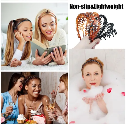 Miniatura 3 de BOYIVI 8 diademas de plástico antideslizantes con dientes, peines delgados para el cabello, accesorio para el cabello para mujeres y hombres, Negro