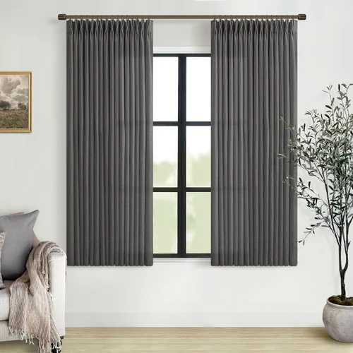 Miniatura 7 de TWODRAPES Cortinas de Lino Plisadas con Pinza Beige Blancas de 54 Pulgadas de Largo 2 Paneles para Comedor Cocina Dormitorio Plisadas Semi