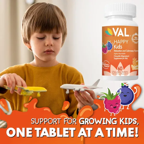 Miniatura 9 de VAL Magnesio para Niños Magnesio de Alta Absorción para Calma, Relajación y Concentración Glicinato de Mg, Citrato y Taurato con Vitamina B6