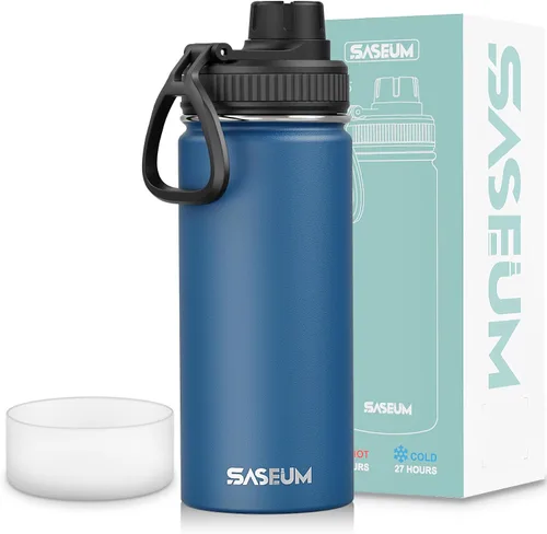 Miniatura 10 de SASEUM Botella de agua de acero inoxidable de 12 onzas, botella aislada sin BPA con tapa de boquilla a prueba de fugas, botella de metal de boca