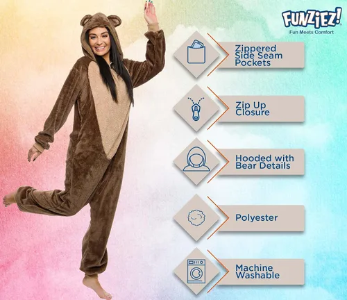 Miniatura 4 de Funziez! Mameluco de sherpa ajustado para adultos, disfraz de Halloween de animales, traje de cosplay de una pieza de felpa para mujeres y hombres