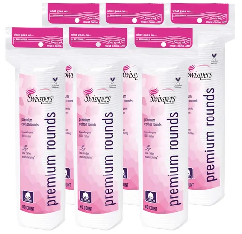 Swisspers - Círculos premium de algodón hipoalergénico, 80 unidades, paquete de 6 (480 rondas en total)