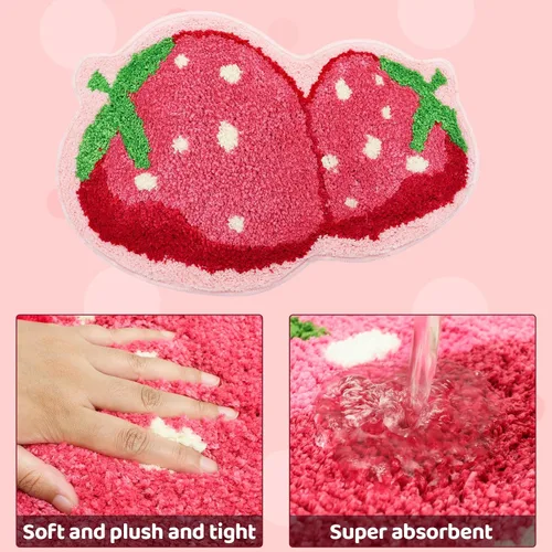 Miniatura 4 de Alfombra de baño de fresa, bonita alfombra de baño de fresa, decoración de baño, suave, absorbente, antideslizante, divertida alfombra de frutas