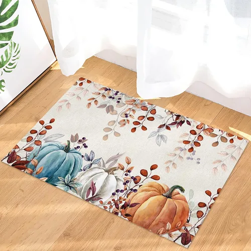 Miniatura 10 de Tapete para puerta de interior de Acción de Gracias, 16 x 24 pulgadas, tapete de bienvenida antideslizante para patio, color verde azulado, naranja