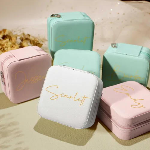 Miniatura 5 de DayOfShe Joyero personalizado con nombre, esenciales para dormitorio universitario, regalos de graduación 2023, estuche de cuero pequeño de viaje