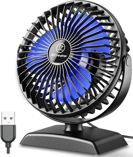 JZCreater Ventilador de escritorio USB, ventilador de refrigeración personal de rotación 360 con 3 velocidades, silencioso, pequeño, alimentado por