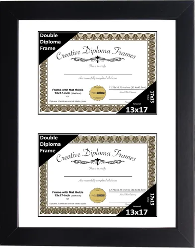 Miniatura 48 de Creative Picture Frames Marco de diploma doble clásico negro de 6 x 8 pulgadas con vidrio negro y colgador de pared instalado