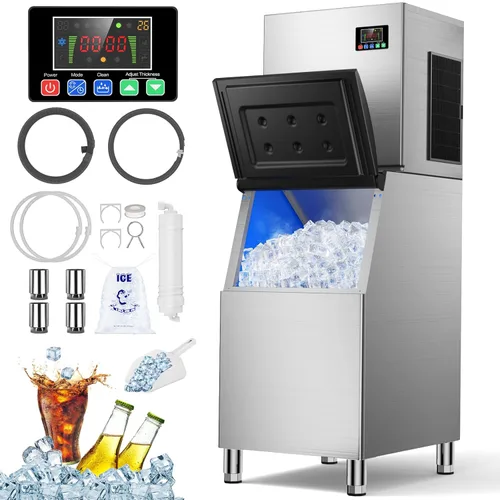 Máquina comercial para hacer hielo, 580 LBS/día, aprobación ETL, autolimpieza con filtro, contenedor de almacenamiento de 400 libras, máquina de