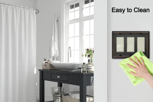 Miniatura 6 de OKAWYC Cubierta de Interruptor de Luz Decorativa Triple Adler Placa de Pared de Metal, Paquete de 2 Bronce Envejecido 3 Gang Triple Rocker