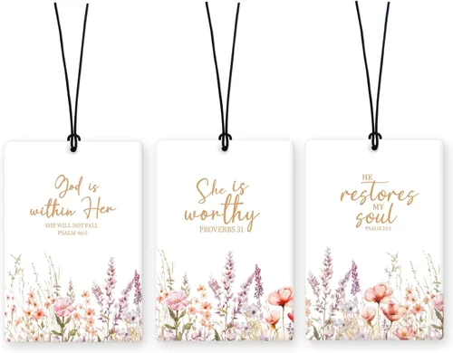 Miniatura 25 de Lacama Ambientador cristiano para automóvil, 3 piezas, lazo rosa y negro, coqueta con versículo bíblico cristiano, ambientador para mujeres y niñas
