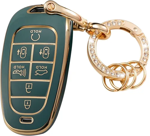 Miniatura 9 de Funda para llavero Hyundai con protección de TPU suave con llavero dorado brillante compatible con Sonata Santa fe Tucson 2020-2023 llave Negro 5