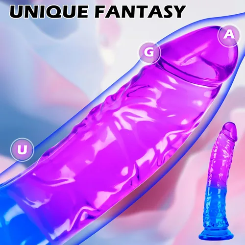 Miniatura 4 de Juguetes sexuales suaves y realistas de 9.4 pulgadas con ventosa para jugar con manos libres, pene grueso azul-morado adecuado para Violeta-Azul