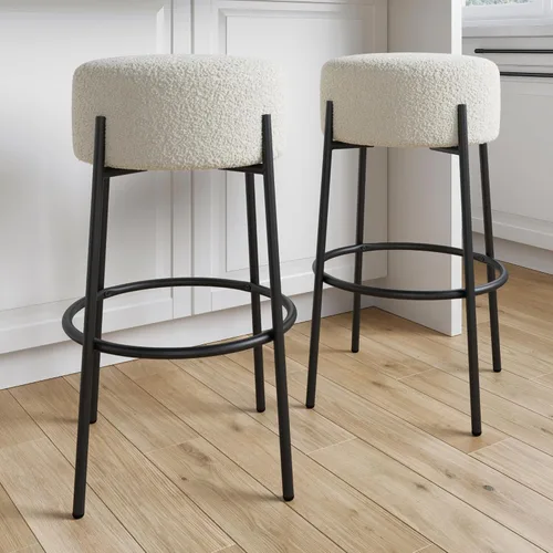 Miniatura 19 de Nathan James Amalia Taburete de bar de altura de encimera de cocina sin espalda, madera maciza con asiento giratorio de 360 grados, café Marrón