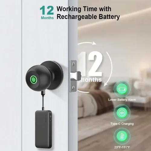 Miniatura 3 de NexusLab Pomo de puerta inteligente con huella digital, cerradura de puerta de entrada sin llave para dormitorio, oficina en casa y apartamento