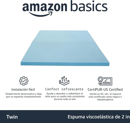 Miniatura 2 de Amazon Basics Cubrecolchón tamaño individual, infusión de gel refrescante, certificado CertiPUR-US, 2 pulgadas, azul