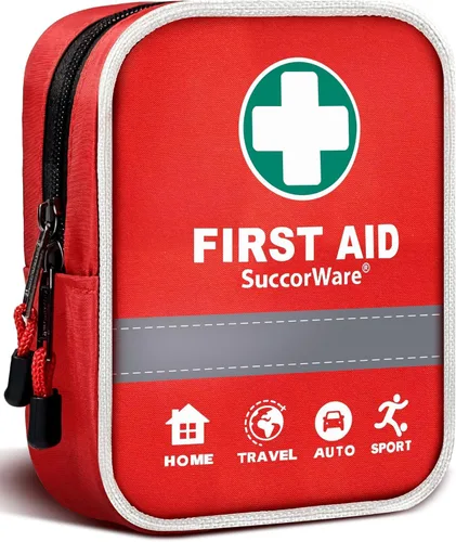 SuccorWare Kit de primeros auxilios de 130 piezas con suministros médicos de grado hospitalario, incluye manta de emergencia, vendaje, ideal para el