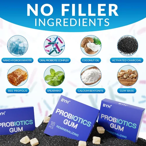 Miniatura 7 de Goma de mascar remineralizante con probióticos nano hidroxiapatita – Chicle de xilitol menta sin azúcar – Esmalte y cuidado bucal – Soporte