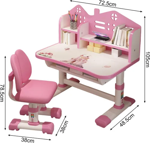 Miniatura 6 de Juegos de mesa y sillas para niños, mesa y sillas de altura ajustable de 3 a 16 años, mesa y sillas de escuela primaria y secundaria, escritorios