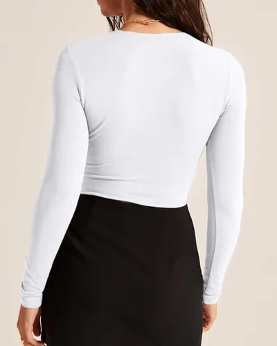 Miniatura 3 de Beumissy Camisas básicas de manga larga con cuello cuadrado para mujer, ajustadas, con doble forro