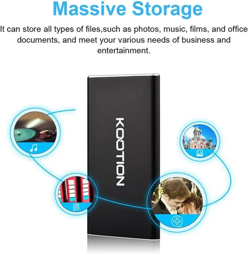 Miniatura 6 de KOOTION Unidad de estado sólido de alta velocidad SSD portátil de 250 GB externa, lee hasta 500 MB/s y escribe hasta 450 MB/s