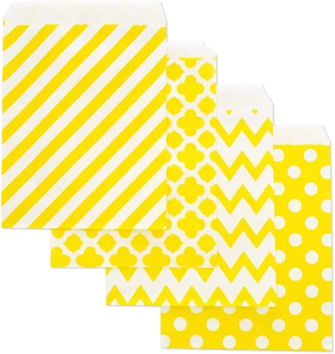 KEYYOOMY 100 bolsas amarillas para bufé de dulces, pequeñas bolsas de galletas, bolsas de papel de lunares para bodas, fiestas de cumpleaños (5 x 7