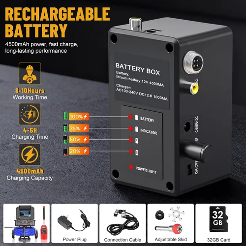 Miniatura 8 de Cámara de alcantarillado autonivelante impermeable IP68 con localizador, cable de fibra de vidrio de 200 pies de 0.276 in y sonido de 512 Hz