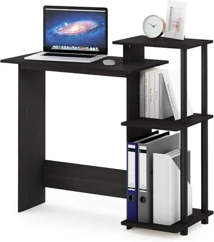 Miniatura 14 de Furinno - Escritorio compacto para computadora con estantes, Tablero de partículas, Negro / Gris