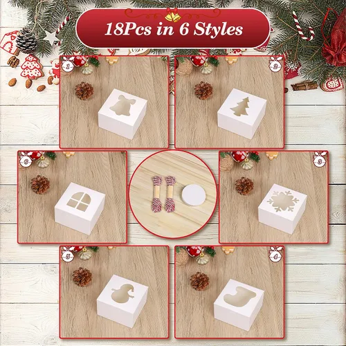 Miniatura 4 de COTOPHER 18 piezas de cajas para galletas de Navidad con ventana, 4 x 4 x 2.5 pulgadas, cajas de panadería blancas para regalos, mini cajas