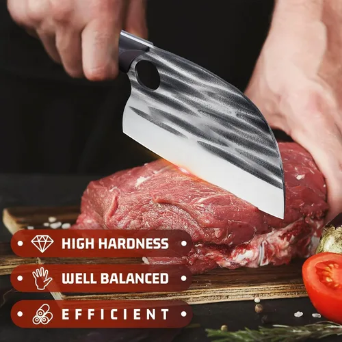 Miniatura 3 de Huusk Cuchillo de chef serbio mejorado, cuchillo de carnicero forjado con funda, cuchillo de carne japonés para cortar carne, cuchillos de corte