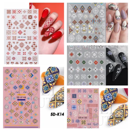 Miniatura 3 de Calcomanías de arte de uñas 3D, estilo retro, autoadhesivas, suministros de uñas, tótem de flores, calcomanías de uñas para mujeres, decoración