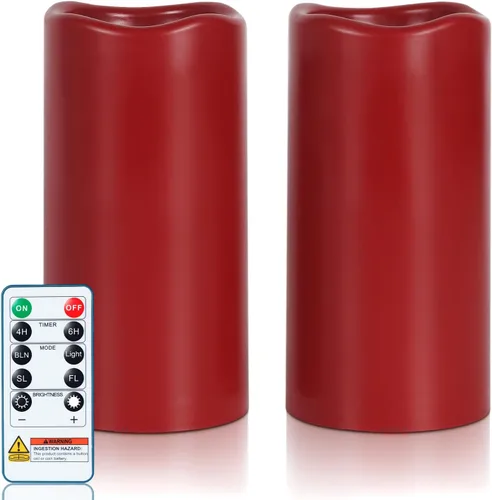 Miniatura 12 de Amagic Velas sin llama impermeables de 3" x 6" para exteriores, velas que funcionan con pilas con control remoto y temporizador, vela de pilar LED