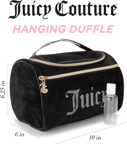 Miniatura 2 de Juicy Couture Bolsa de Maquillaje Organizador de Cosméticos Esenciales de Viaje Colgante Duffel de Velor con Rinstones, Negro