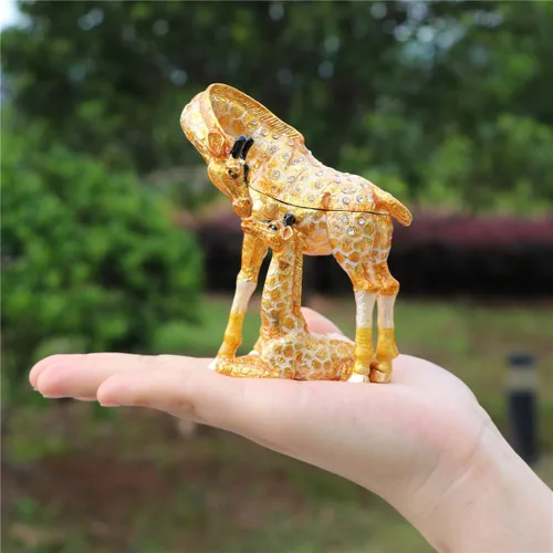 Miniatura 3 de Waltz&F Pintado a mano esmaltado jirafa madre e niño decorativo con bisagras joyería animal baratija caja única decoración para el hogar