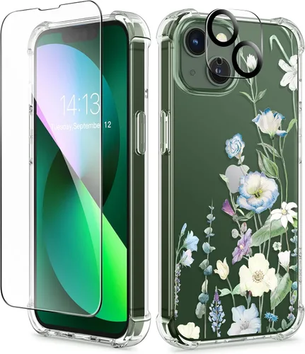 Miniatura 55 de GVIEWIN - Funda floral para iPhone 14 de 6.1 pulgadas, protector de pantalla + protector de lente de cámara, no se amarillenta, a prueba de golpes