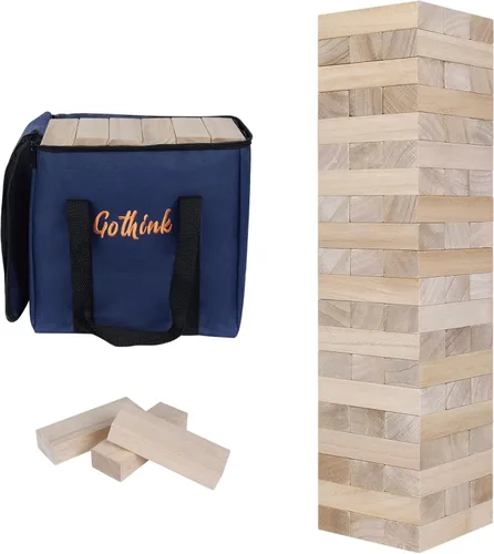 GOTHINK Juego de Torre Gigante de Caída, Torre Grande que se Apila a más de 3.2 pies, 60 piezas de bloques gigantes de madera para juegos de patio