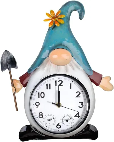 Gnome Reloj de Exterior con Termómetro e Higrómetro, 14.5'' Reloj de Pared de Cuarzo para Exterior Silencioso Sin Tic-Tac para Patio, Sala de Estar,
