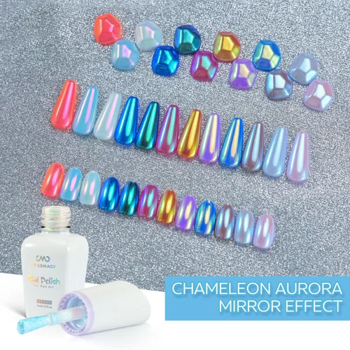 Miniatura 4 de CHARMACY Juego de 12 esmaltes de uñas en gel, polvo líquido cromado, efecto espejo de camaleón metálico, color rojo y negro, kit de esmalte de uñas