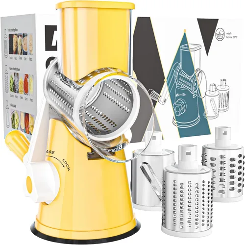 Miniatura 14 de Cambom Kitchen - Rallador de queso giratorio para queso, manual de cocina con mango, cortador de verduras, nueces, 3 cuchillas de tambor