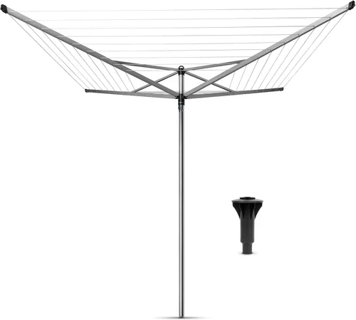 Brabantia Topspinner Tendedero giratorio de 4 brazos para exteriores (164 pies/Ø 1.8 pulgadas) giratorio, tendedero plegable + tubo de tierra de Gris