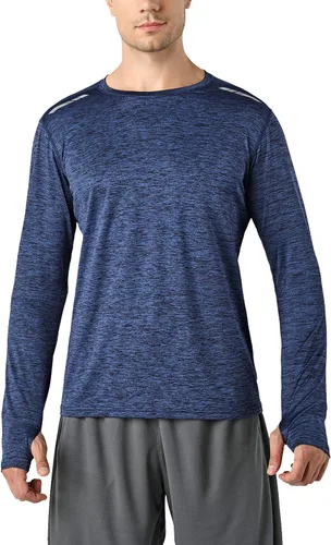 Miniatura 3 de Paquete de 3 camisetas de manga larga para hombre, ajuste seco, casual, senderismo, rendimiento, atléticas, activas, con agujeros para el pulgar