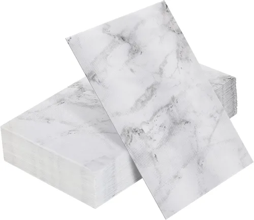 Zonon 50 toallas desechables de mármol blanco, servilletas de papel para baño, toallas de mano decorativas, servilletas de cena de bebidas de 3