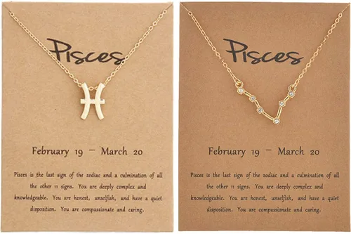 Miniatura 21 de Juego de 2 collares del zodiaco – Collar con colgante de 12 constelaciones, collar con signo del zodiaco para mujer, cumpleaños y astrología