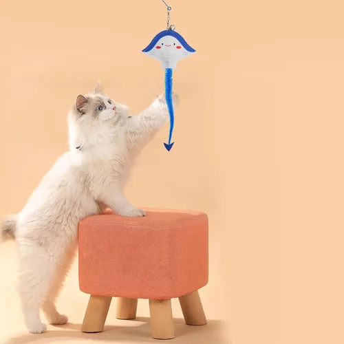 Miniatura 6 de Andiker Varita de juguete para gatos, palo flexible de 35 pulgadas de largo con bonita forma de pez, varita de campana, juguete interactivo