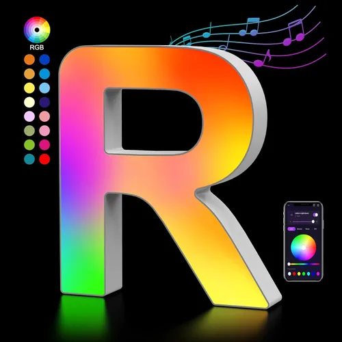 Miniatura 27 de OJQ Letras LED Iluminadas con Música Sincronizada de Letras del Alfabeto Coloridas - Luz de Dormitorio con Cambio de Color - Regalos de Cumpleaños