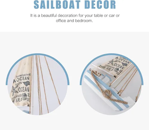 Miniatura 7 de Modelo de velero de madera, mini LED náutico, conchas náuticas, estatuilla de barco de vela de madera, decoración para el hogar, escritorio