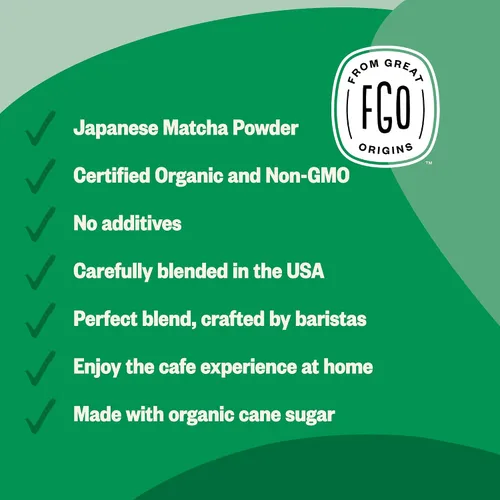 Miniatura 7 de FGO Té matcha latte en polvo, orgánico, bolsa a granel que se puede volver a cerrar, de 16 oz, matcha japonés con azúcar de caña orgánica