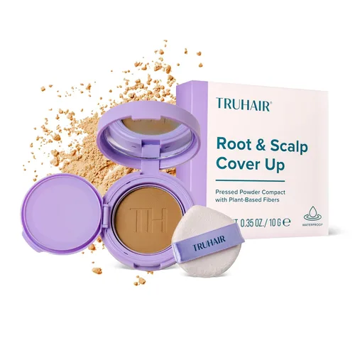 Miniatura 12 de TRUHAIR Polvo prensado para cubrir raíces y cuero cabelludo, compacto, impermeable, cobertura ligera del cabello y encubrimiento de puntos calvos