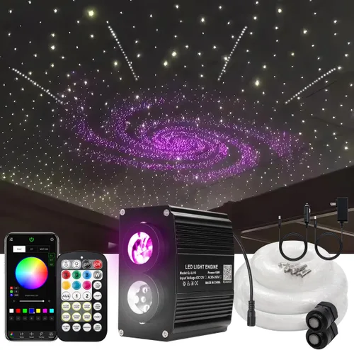 Miniatura 16 de AKEPO Luces de fibra óptica de 12 W parpadeantes+meteorito 2 en 1 con control de aplicación Starlight, 300 piezas x 0.03 pulgadas x 9.8 pies+240